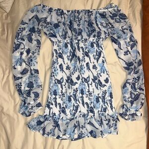 Off-shoulder ruched mini dress